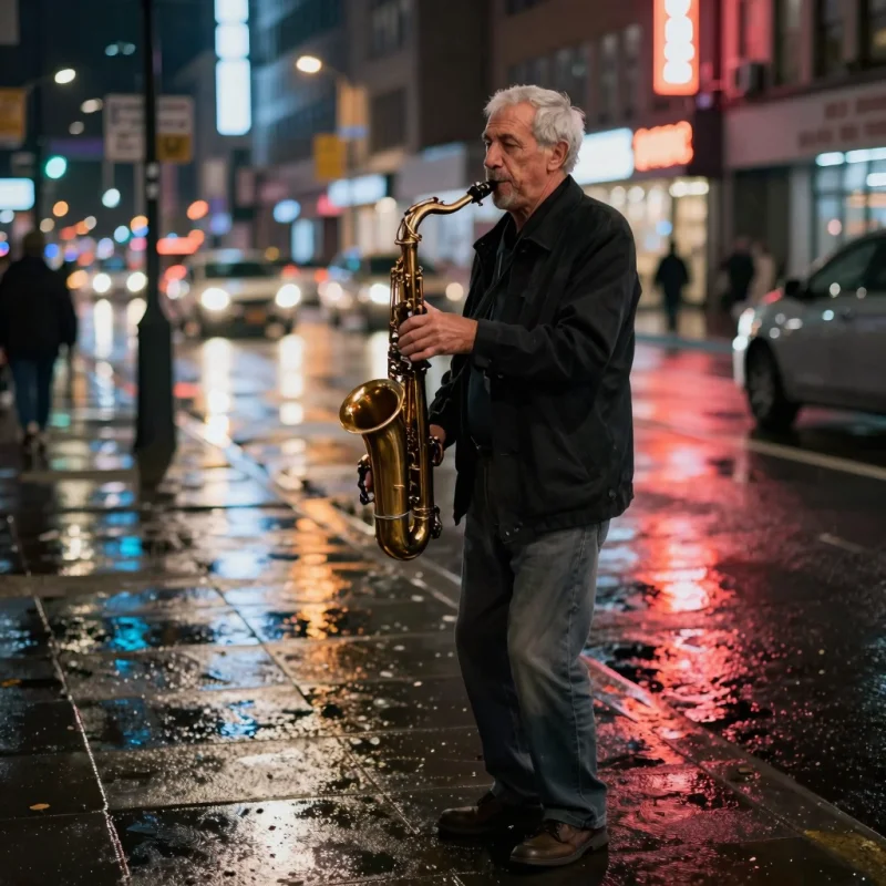 AI-generated street musician